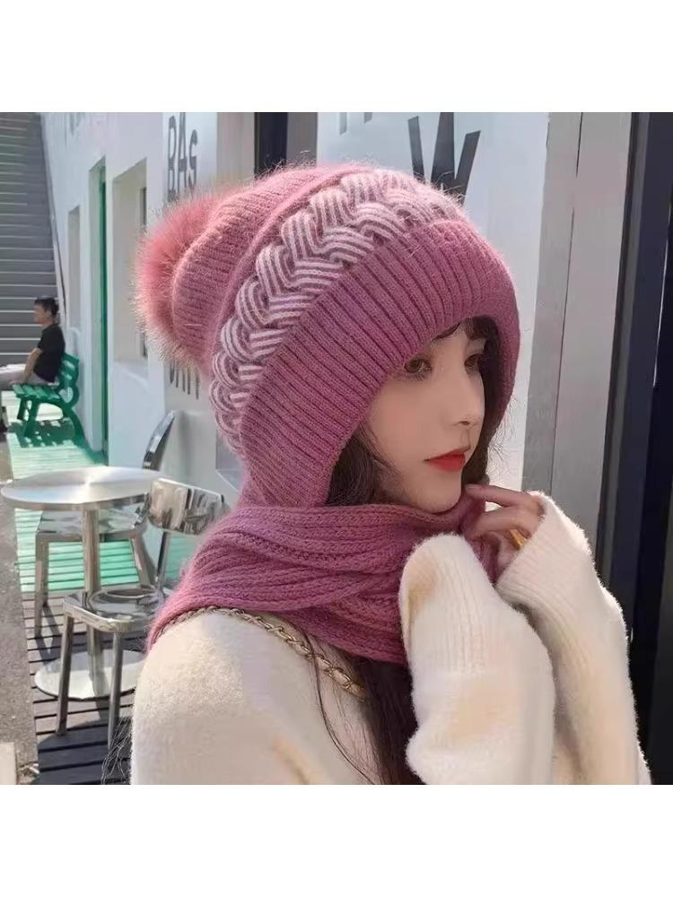 

Women s Winter Wool Hat & Scarf Combo: Thickened, Velvet-Lined, Versatile, Windproof, Ear-Protective Knit.