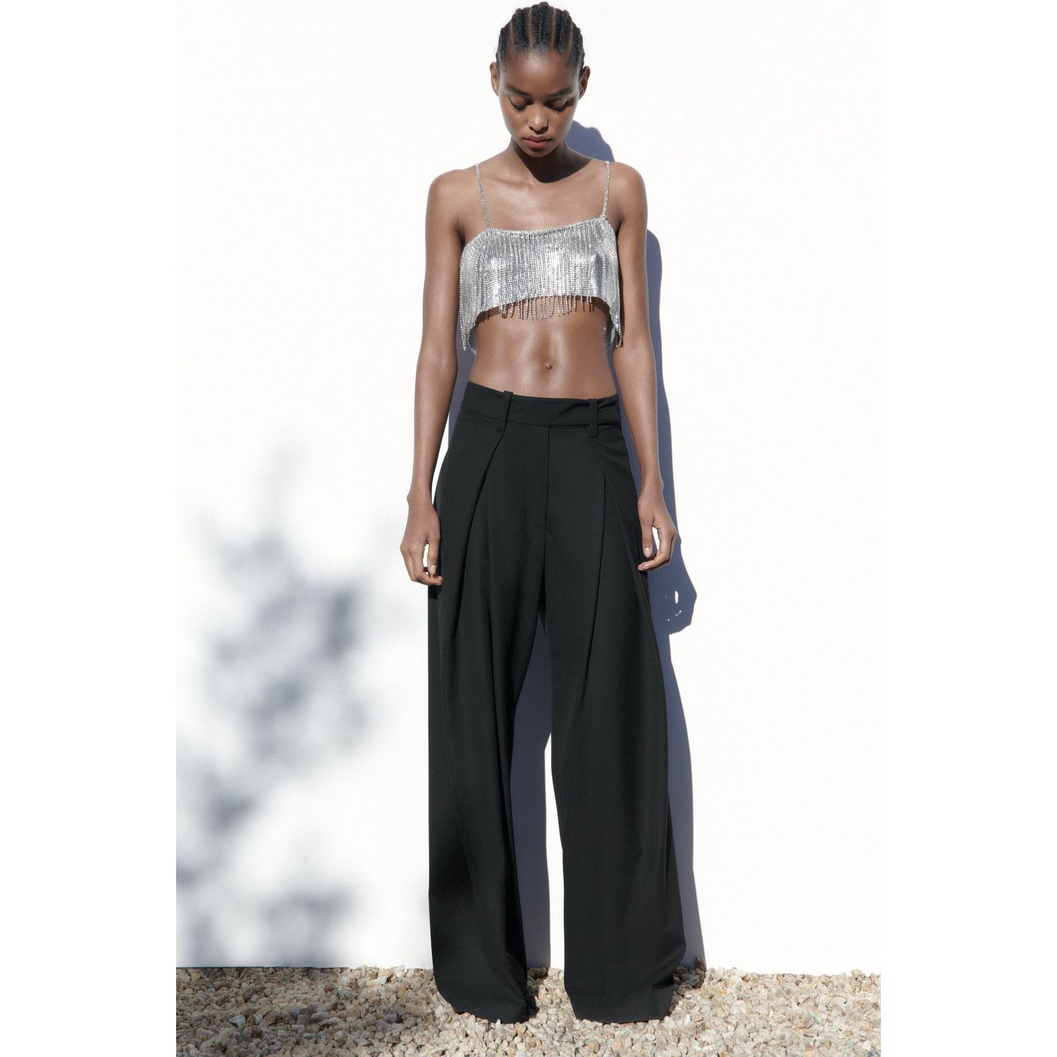 

CROP TOP WITH FRINGING AND RHINESTONES