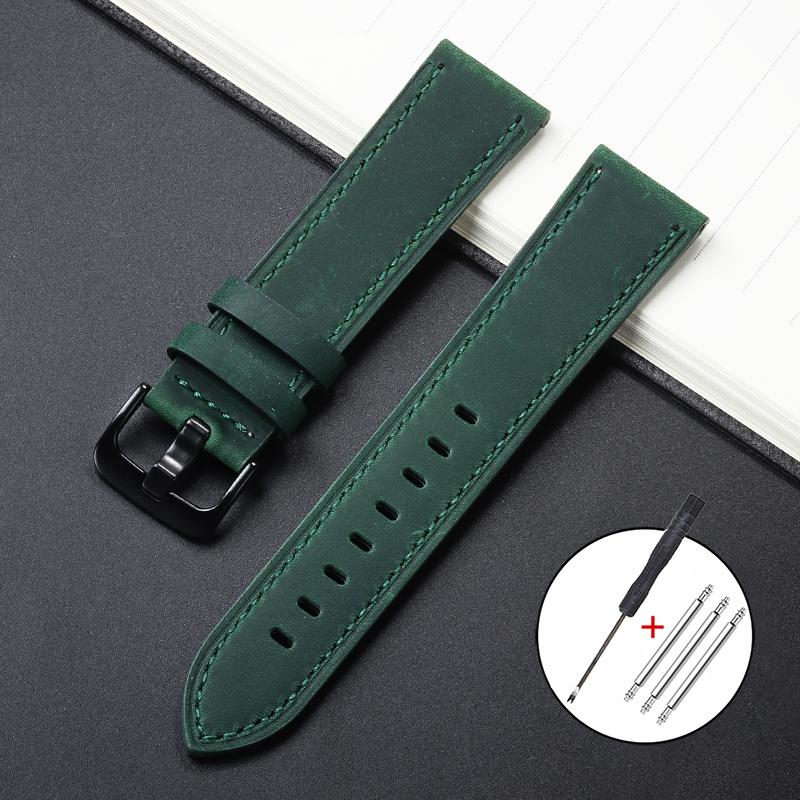 Echtes Leder Uhrenarmband 18mm 20mm 22mm 24mm Armband für Seiko Vintage Braun Kalbsleder Band Universal Metall Schwarze Schnalle Armband