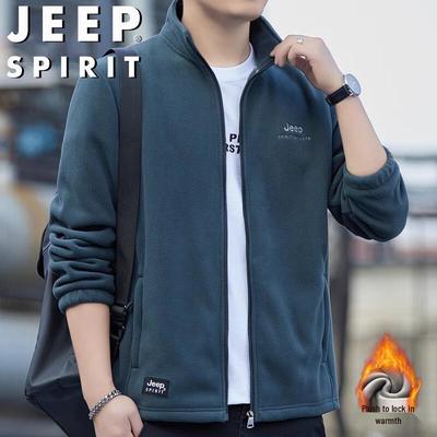 JEEP SPIRIT Men's Stand-Collar Fleece Cardigan Jacket