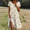 Short Sleeve Boho Dress For Women Casual Loose Fit Summer Sundress Floral Print Dress With Pockets