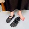Fashion Cutout Mesh Mary Jane Women's Shoes Summer New Fashion Rhinestone Round Toe Mesh Breathable Strap Flat Single Shoes