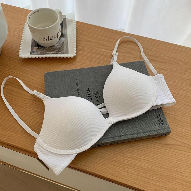 Reggiseno Estivo da Donna Sottile Imbottito Coppa A Push Up Bralette Design con Bottone Frontale Per Studentesse Lingerie Tre Spalline Schiena Vuota