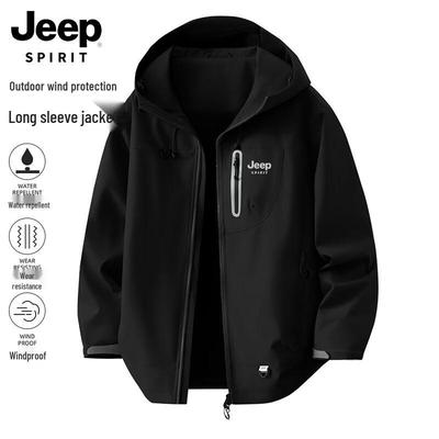 JEEP SPIRIT Men's Spring Windproof Waterproof Hooded Jacket