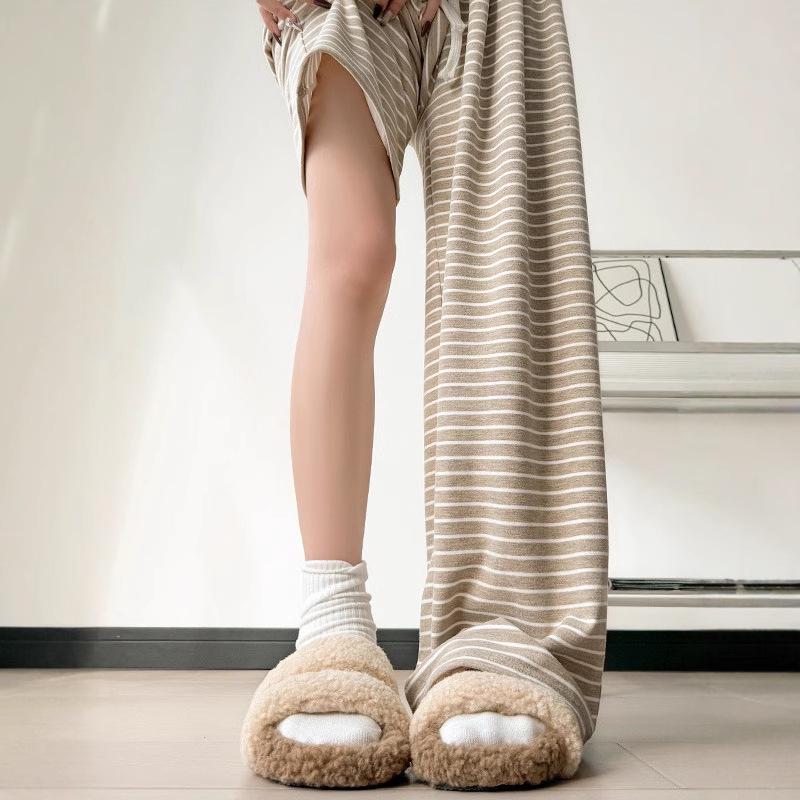 Women's Soft Glutinous High-Waisted Striped Wide-Leg Pants - Spring/Autumn 2025