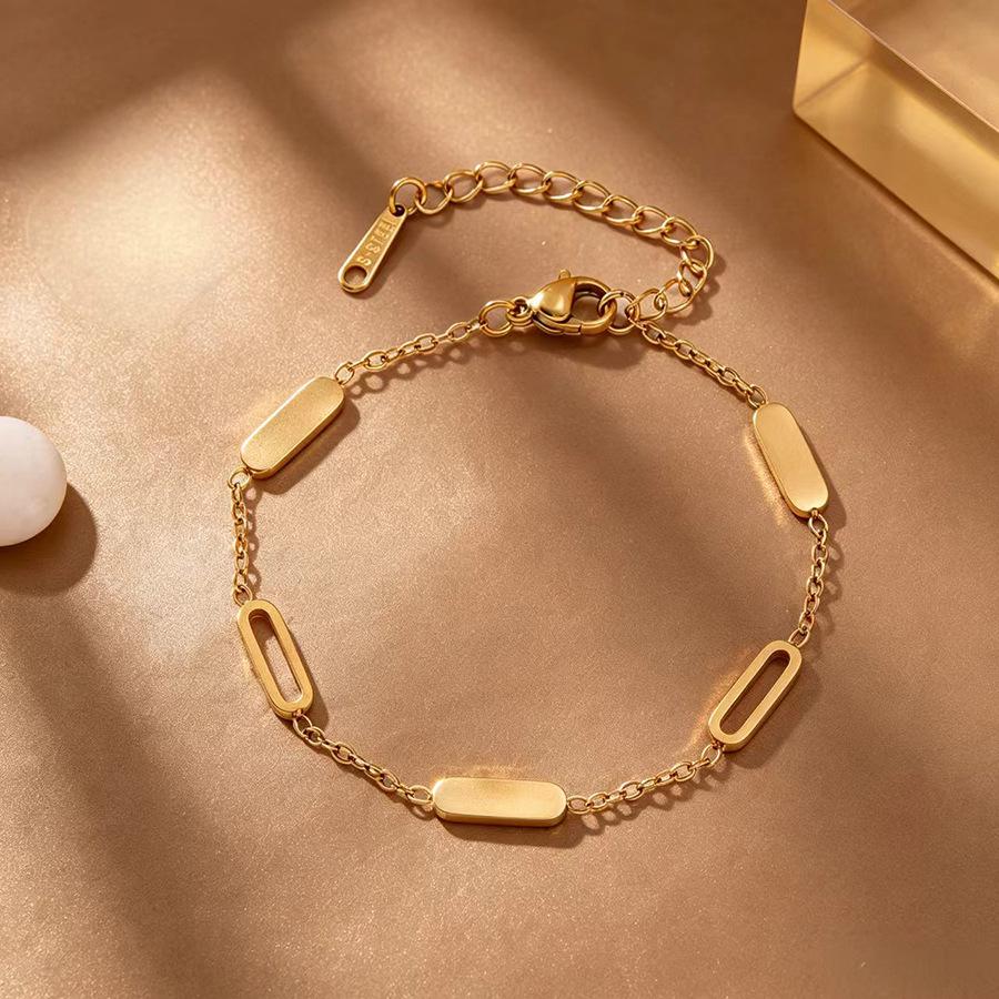 European & American Light Luxury Gold-Plated Titanium Bracelet Set: Bamboo Joint, Four-Leaf Clover, Cuban Chain Design for Women