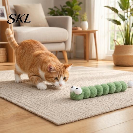 Cat Chew Toy Plush Caterpillar Toy, Stuffed Kitten Kicker with Tail Ball for Biting Kicking Shaking Fun Interactive Soft