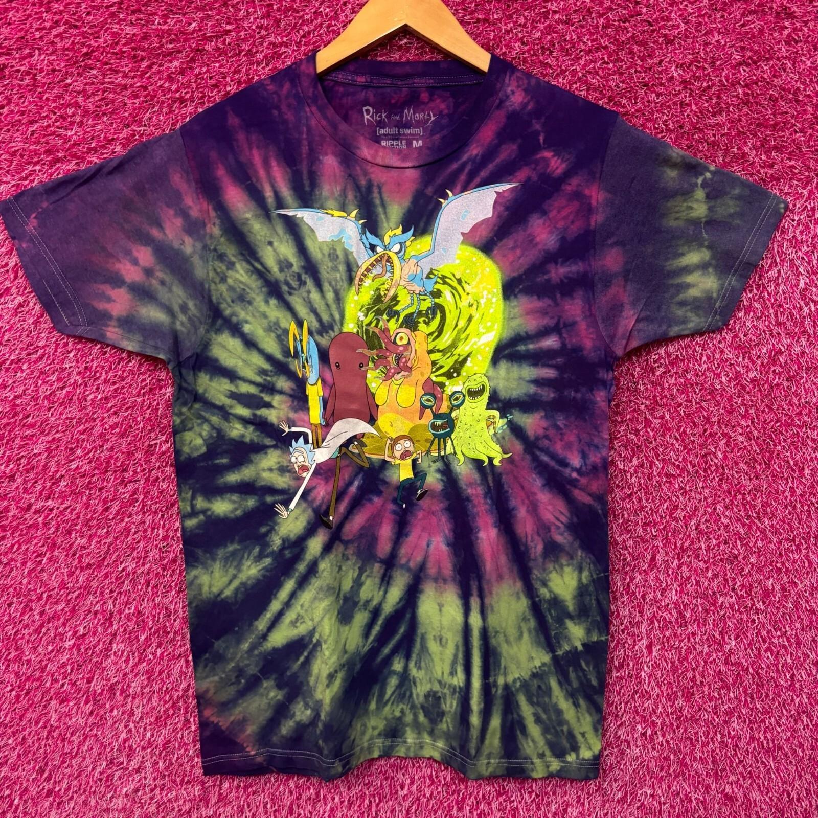 Rock and Morty Aliens Escaping portal tiedye 100% Cotton T-shirt Mens Tees Top S