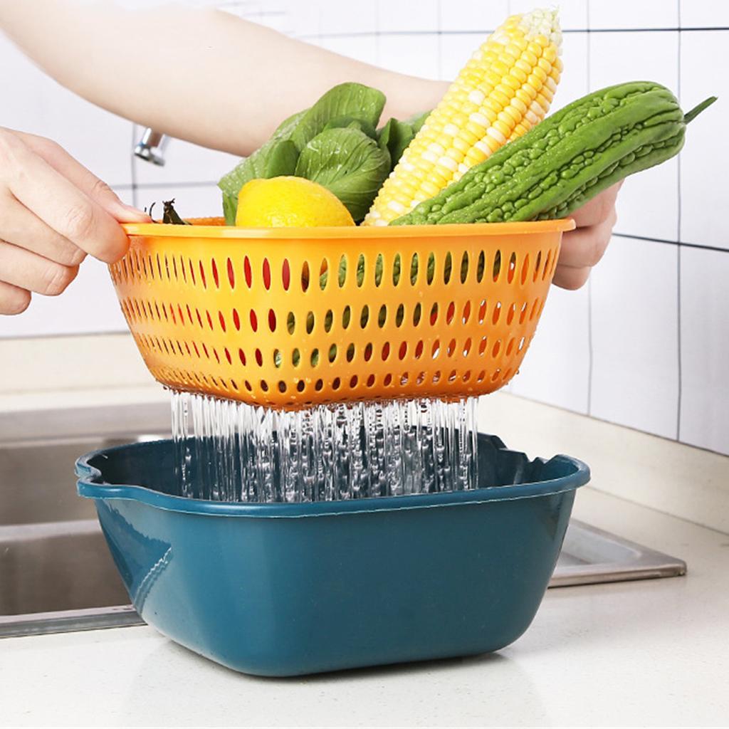 Fruit Vegetable Colander Multi Layer Kitchen Washing Strainer Basket with Hanging Hole for Fruits