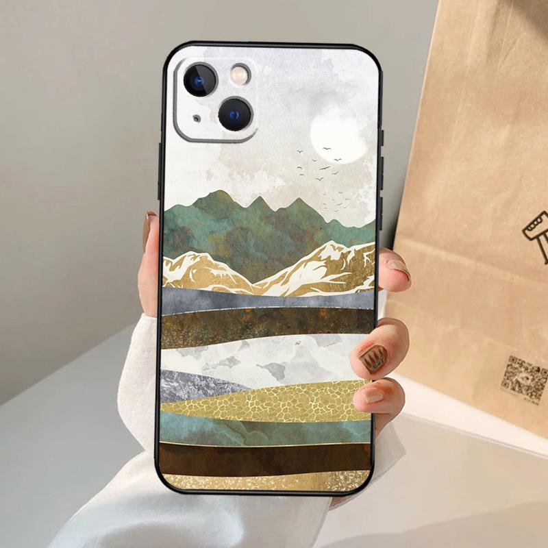 Gold Landscape painting Phone Case For iPhone 17 Air 16 15 14 11 12 13 Pro Max 12 13 mini 15 16 Plus 16e Cover Coque