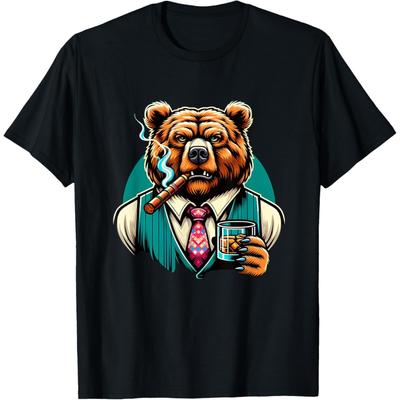 Grizzly Bear Cigar And Whiskey T-Shirt