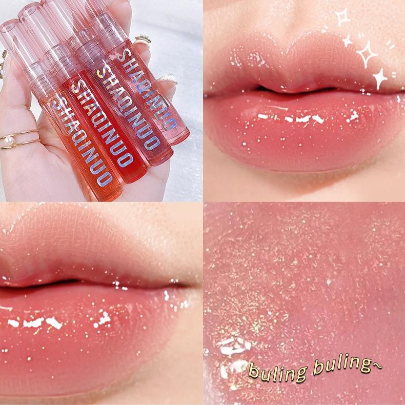 Lucidalabbra in 4 colori, Texture lucida all'acqua, Olio per labbra trasparente simile al vetro, Lucidalabbra idratante, Rossetto a strati Smalto per labbra
