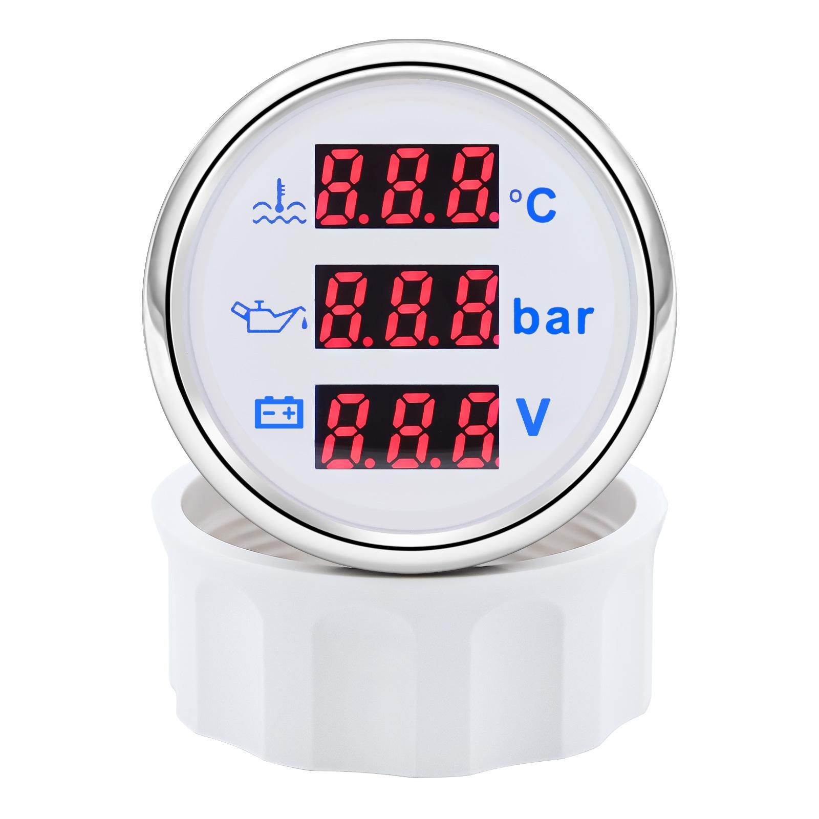 

AD 3 IN 1 Water Temperature Gauge + Oil Pressure Gauge + Voltmeter 12V 52mm Triple Gauge Kit Digital Temperature Motorcycle белый