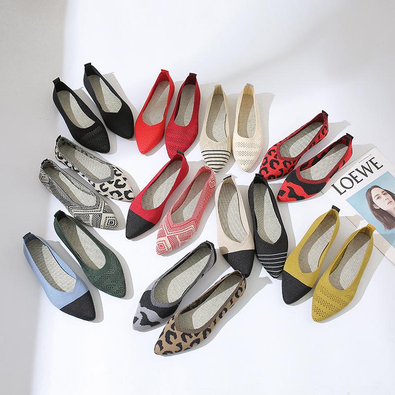Spring Summer Women Flat Shoes Pointed Toe Knitted Loafers Comfort Slip On Women's Ballet Flats Soft Soles Casual Shoes WSH4232