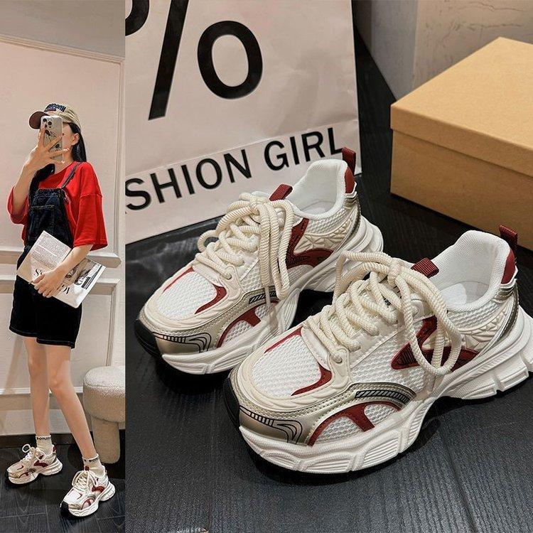 Platform dad shoes women's height increase versatile casual shoes 2024 autumn and winter new mesh breathable Korean version sports shoes