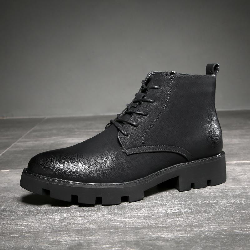 Fashion Men Casual Business Office Formal Dress Platform Boots Lace-up Original Leather Shoes Black Trend Cowboy Boot Ankle Botas Hombre