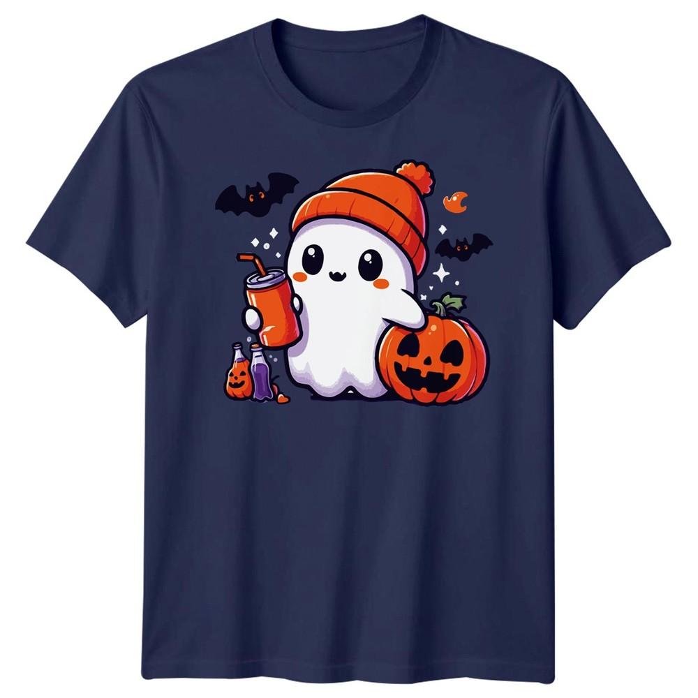 Halloween TShirt Ghost Pumpkin Iced Coffee Spooky Graphic Adults Kids Tee
