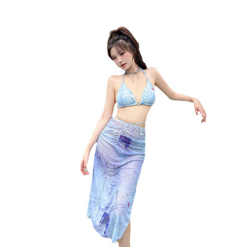 Vierteiliges Bikini-Set im koreanischen Stil: Reines Verlangen Langarmkleid für Strandurlaube