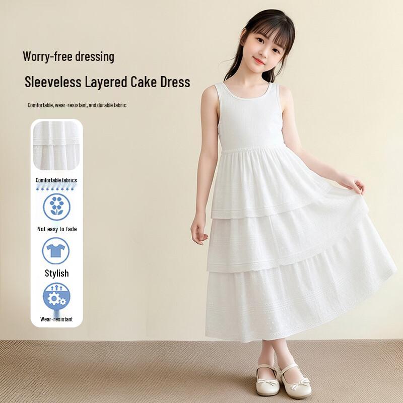 Girls  Summer Sleeveless Lace Patchwork Dress 140
