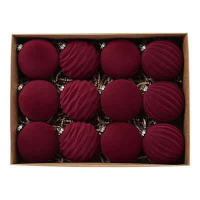 Neu 12 Teile/schachtel 8cm Samt Weihnachten Ball Anhänger Weihnachten Baum Ornament mit Hängen Schleife Weihnachten Hängende Dekoration für Home Party