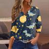 Women's Fashion Button V-Neck Seven Sleeve Cute Animal Print Casual Top