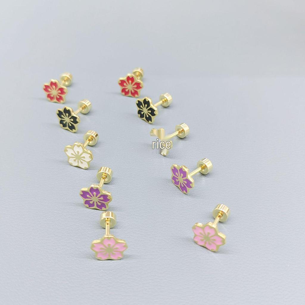 Stainless Steel Five-Petal Flower Drop Oil Earrings with Twist Screw Anti-Loss Design