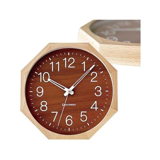 KATOMOKU muku clock 2 octagonal km-73NARC8 wall clock continuous second hand diameter 30.0cm (radio clock)