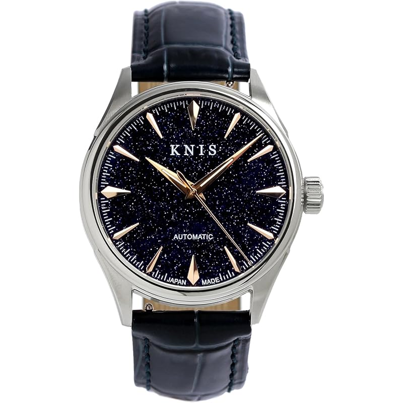 

KNIS varnish Aventurine made in Japan automatic winding watch men s sapphire glass leather belt 10 ATM water resistant mechanical blue rose gold blue