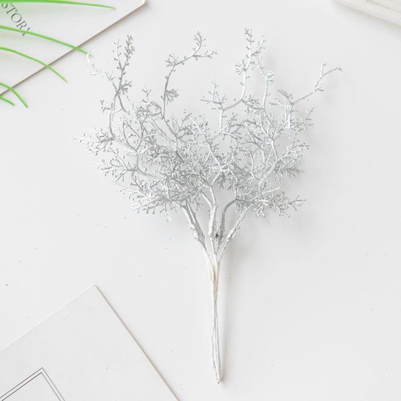 6Pcs Artificial Plant Golden Silvery Branch For Office Desk Bonsai Christmas Tree Wreaths Accessory Home Wedding Arch Decoration
