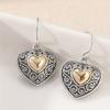 Vintage Heart-shaped Material Craftsman Carved Texture Earrings for Women, Bohemian Style Two Tone Heart-shaped Pendant Earrings