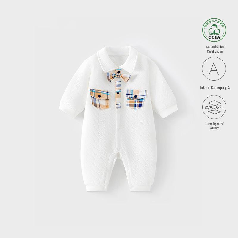 

Tagless A-Class Quilted Cotton Romper for Newborns – Warm Autumn/Winter Crawling Bodysuit 80 cm синій