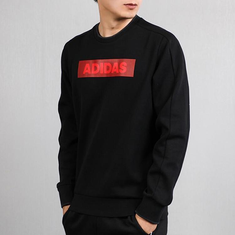 Adidas Sports Jacket Crew Neck Pullover Sweatshirt Men Outerwear Black EH3782
