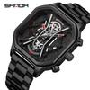 SANDA Trendy Men's Square Quartz Watch - Fashionable Multi-Function Calendar Wristwatch