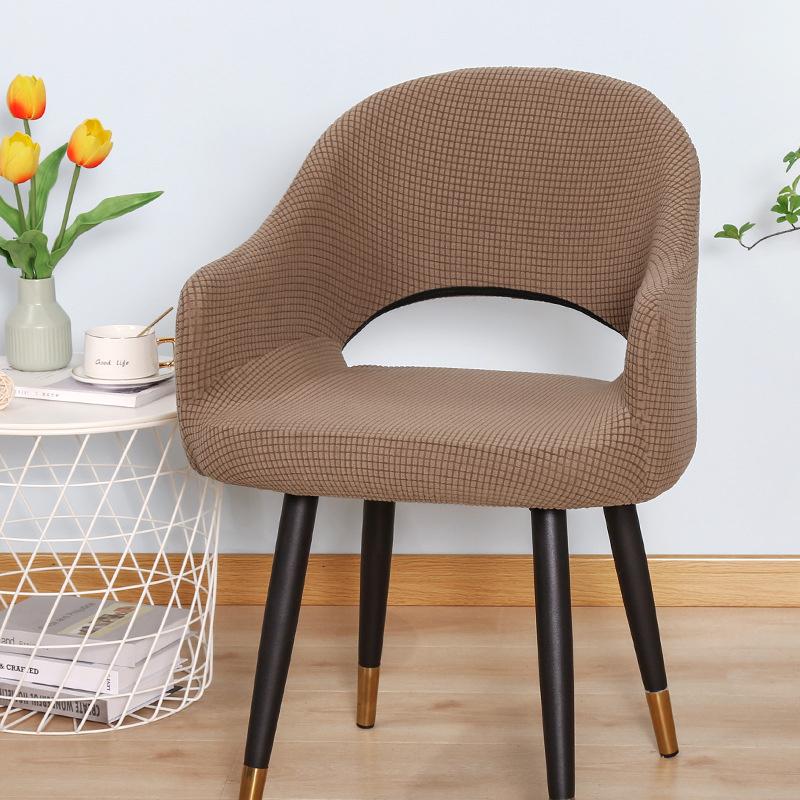 Nordic Curved Chair Cover Jacquard Spandex Hollow Arc Back Armchair Covers For Dining Room Coffee Bar Make Up Chair Cover