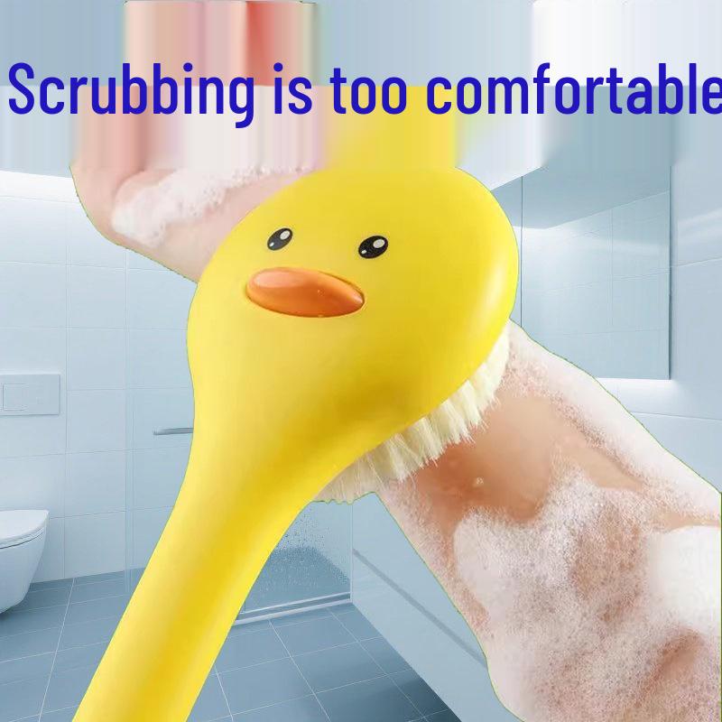 Cute Little Yellow Duck Soft Bristle Bath Brush for Adults & Kids - Long Handle Back Scrubber