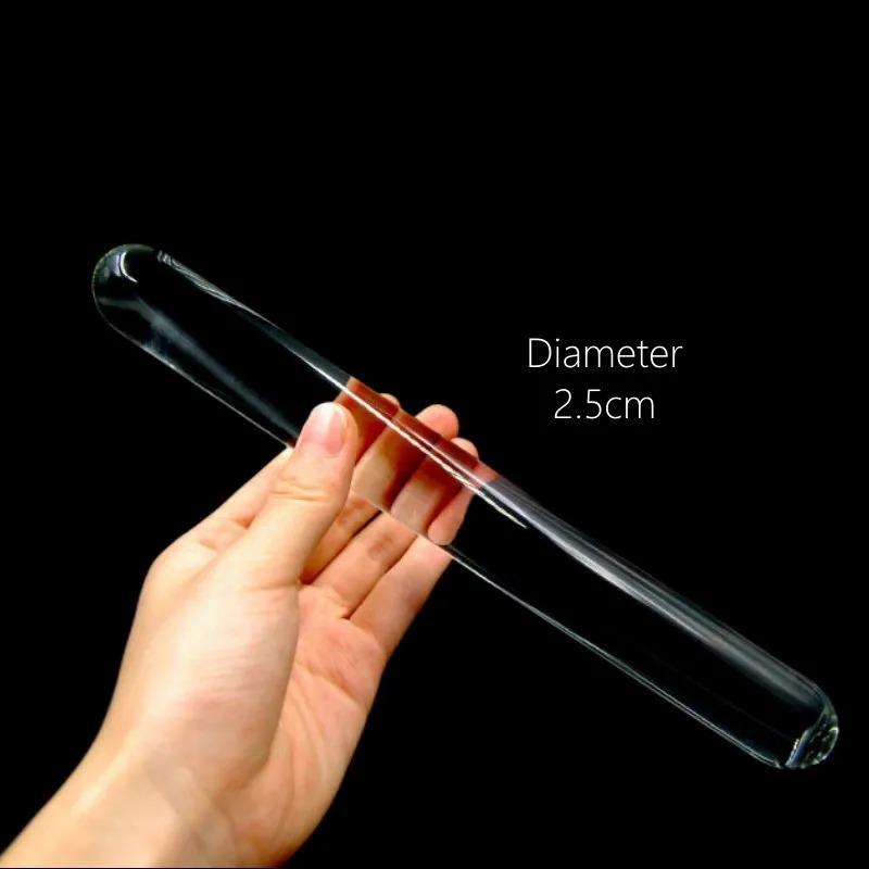 Smooth Long Anal Sex Toy of Crystal Clear Circular Column Glass Dildo Butt Plug for Couple Opening Anue Peep Vagina