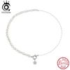 ORSA JEWELS Unique 925 Silver Natural Pearl Choker Necklace with Zircon Vintage Link Necklace for Women Chain Jewelry GPN92
