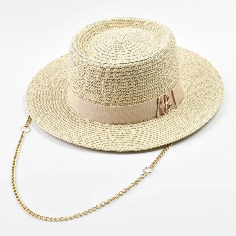 Sommerstrohhüte für Damen mit Bandverzierung Elegante Damen-Partyhut Reise Strand Sonnenschutz Chapeau Femme