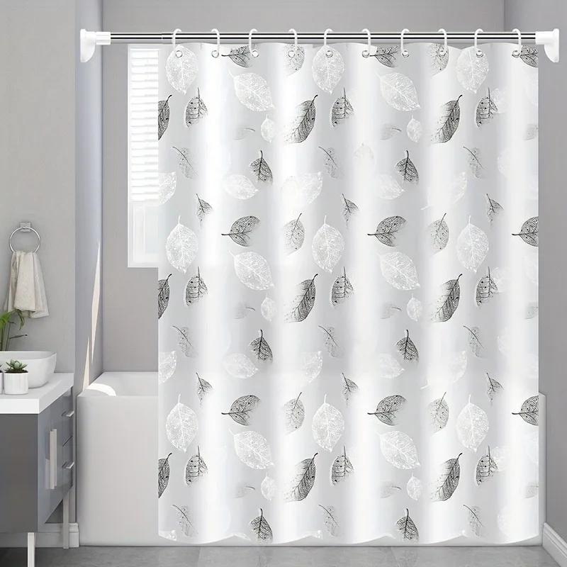 180X180Cm Waterproof  Peva Shower Curtain Leaf Pattern Bath Curtain With Hooks Home Bathroom Decor