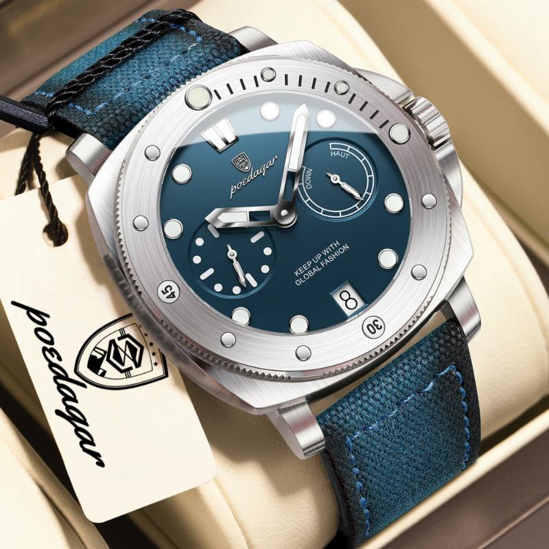 POEDAGAR High Quality Watches for Man Waterproof Luminous Date Exquisite Men Clock Nylon Leather Quartz Fashion Wristwatch
