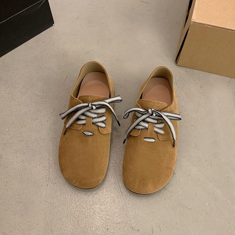 

New flat-bottomed lace-up shoes women s autumn fashion casual lightweight retro single shoes soft-soled Boken shoes 40 верблюд