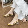 2025 summer transparent slippers women's fashion and versatile new Internet celebrity super high heel shoes crystal thick heel sandals