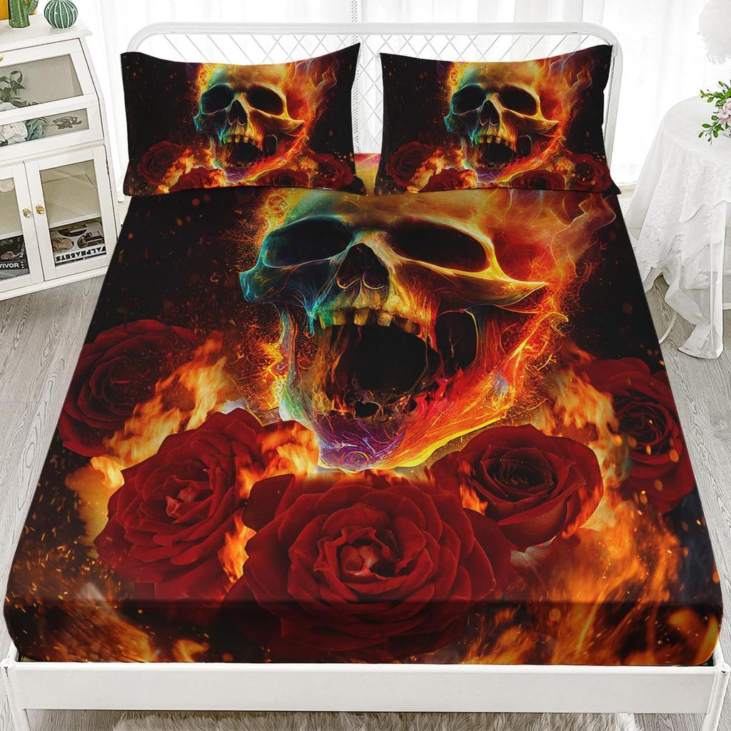 Halloween Skull Personality Pattern Sheet Three-Piece Digital Printing Bedding Set Children Adult