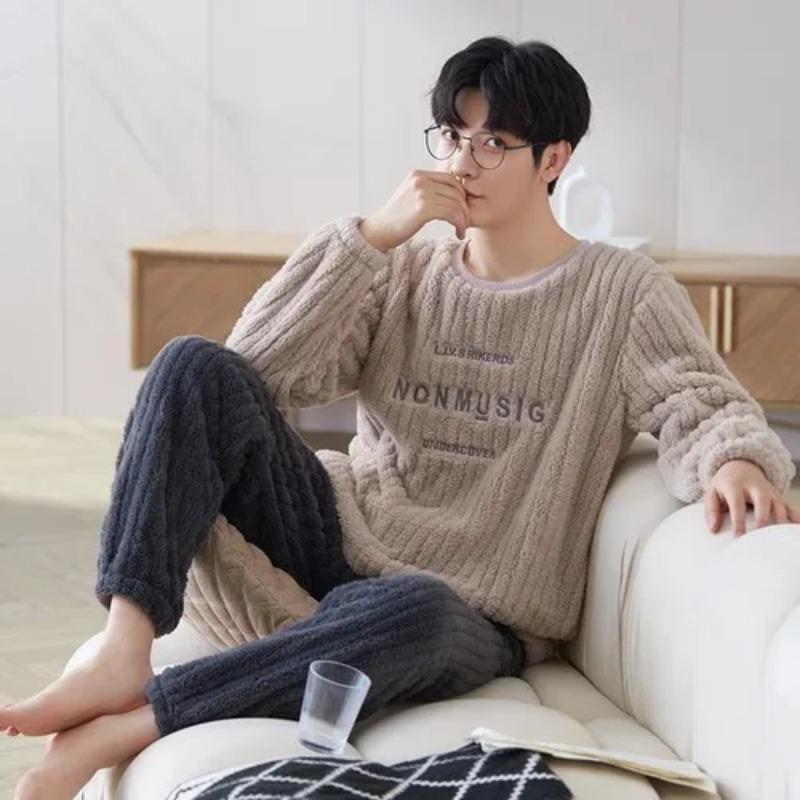 Pyjamas für Herren Lässige Flanell-Pyjama-Sets Hausanzug Winter Warm Pyjamas Männliche Nachtwäsche