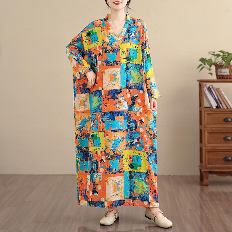 DIMANAF Women Plus Size Spring Summer Long Dress Loose Basic Vintage Oversize Long Sleeve Maxi Floral New 2026