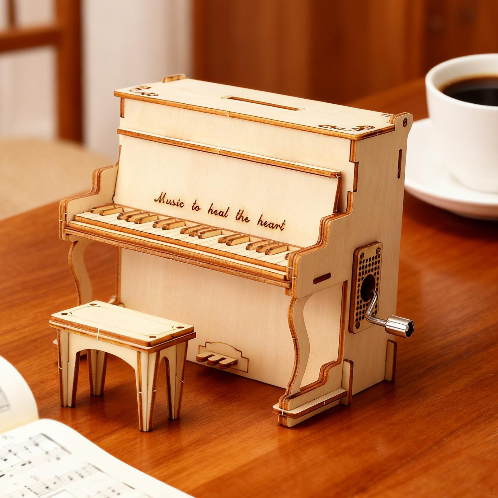 

3D for Adults Piano Model Kit, Musical Instrument Birthday Gift, Hand Crank Box, Wooden Style A