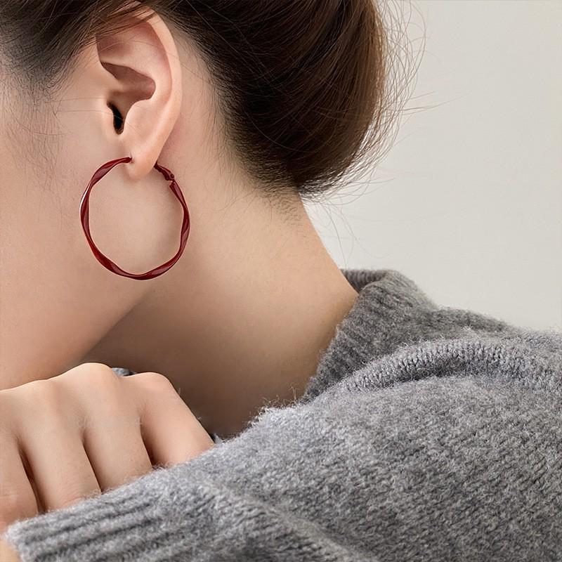 Ancola Silver Needle Red Heart Earrings – Fashionable, Luxurious & Elegant for Autumn/Winter 2025