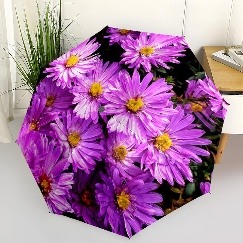 1PC Daisy Flowers Folding Umbrella Fashion Auto-Open Design 8 Iron Ribs Plastic Handle Foldable Sunshade Perfect Christmas Gifts
