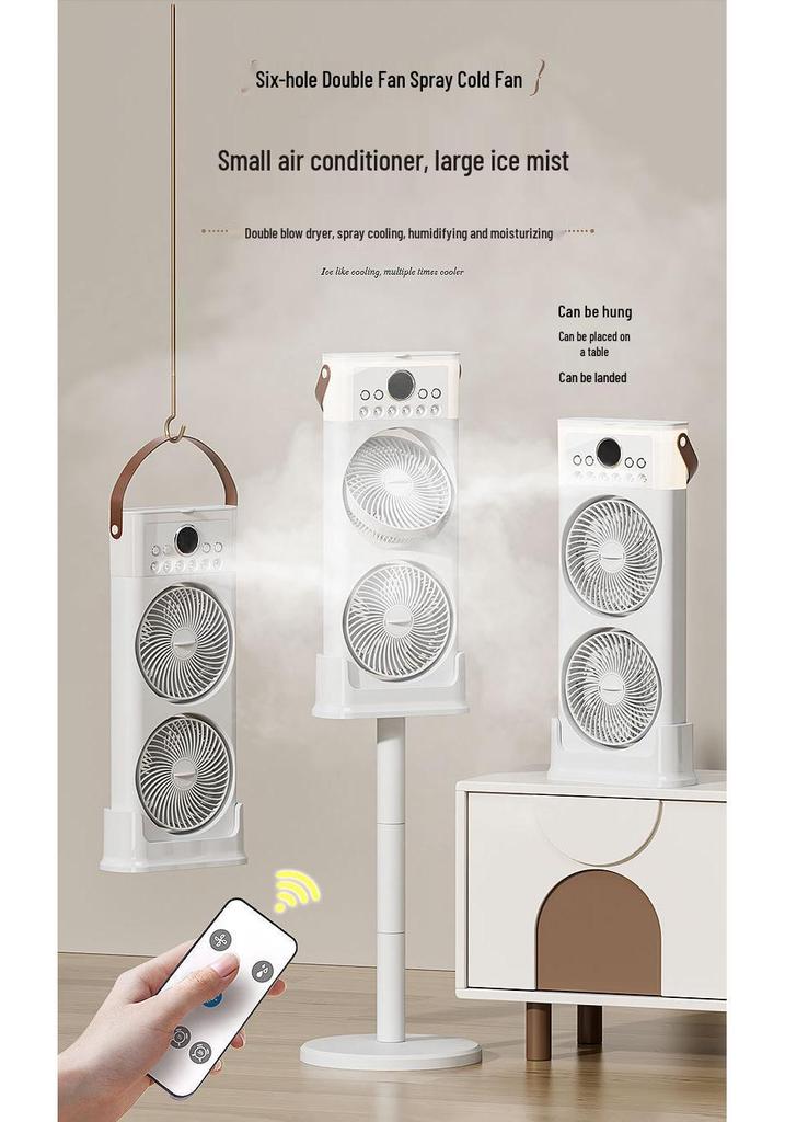 Six/Five-hole Desktop Cold Air Fan & Humidifier with Remote Control for Office/Dorm.