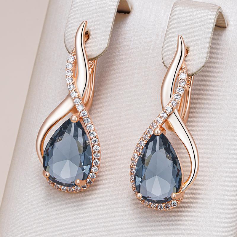 Kinel Shiny Grey Natural Zircon Dangle Earrings for Women Fashion 585 Rose Gold Color High Quality Daily Fine Vintage Jewelry
